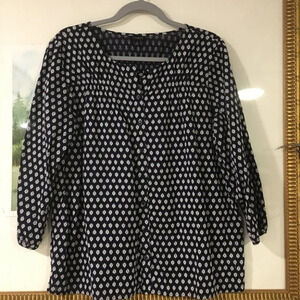 Talbots Medium Button Down Navy Peasant Blouse